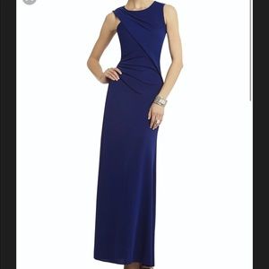 BCBG Maxazria Blue Simone Draped Dress Gown w/slit